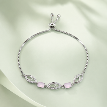Leaf look silver bracelet with pink detail