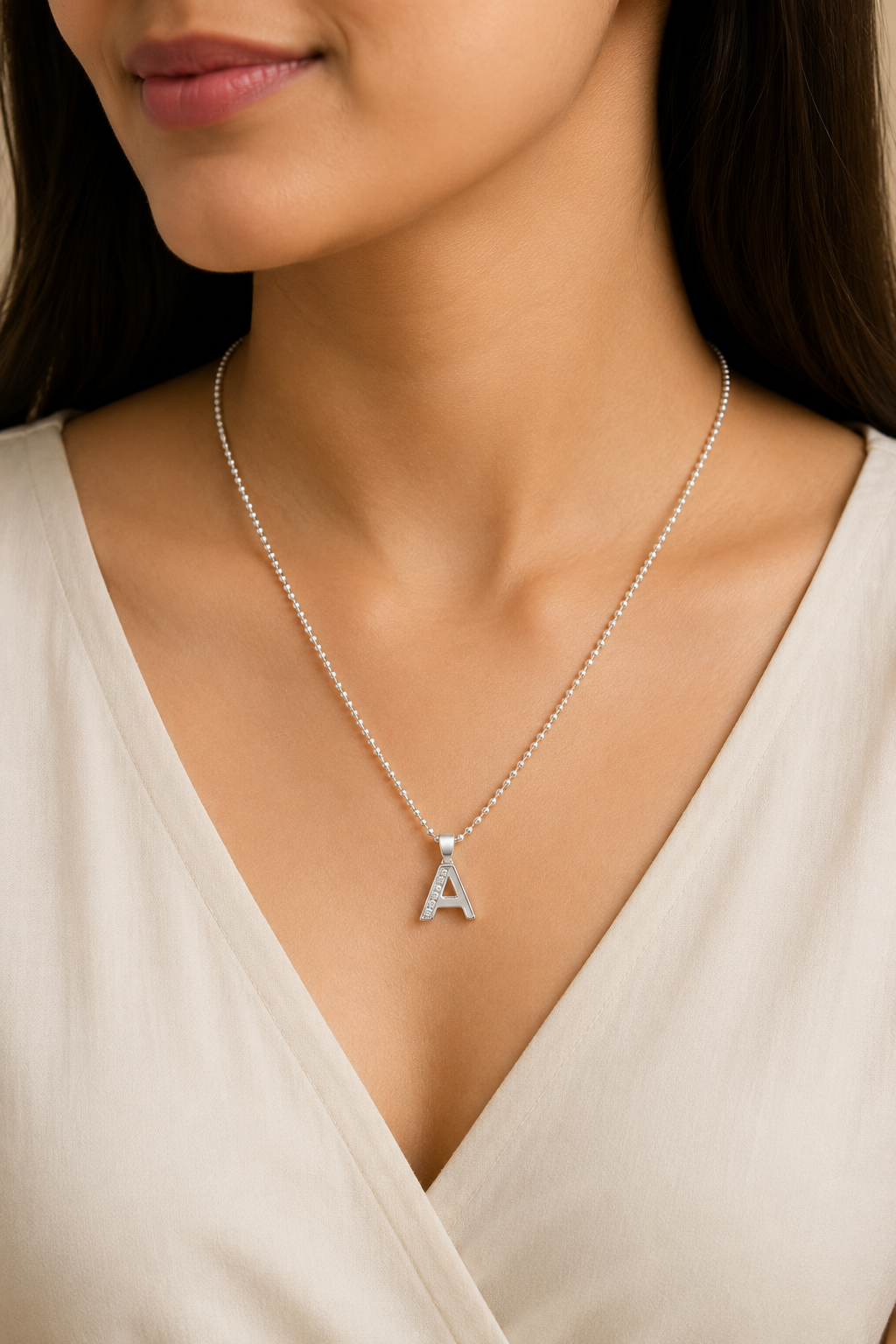 Personalized 925 Silver Letter 'A' Pendant Necklace with Adjustable Chain