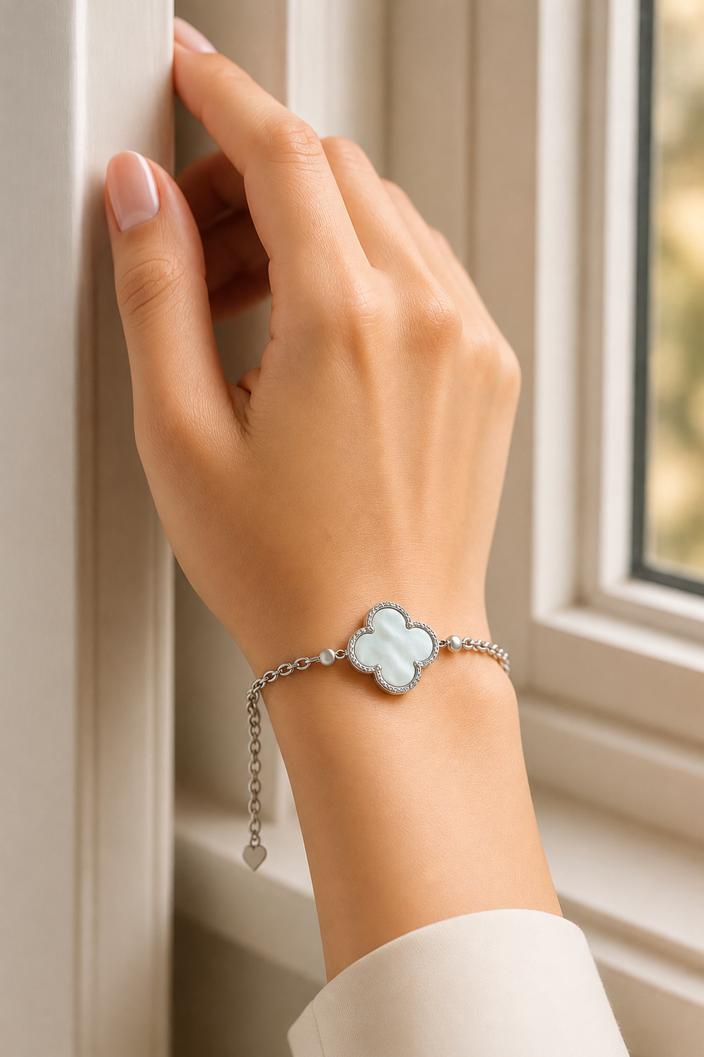 Lightweight Silver Bracelet with Clover Design