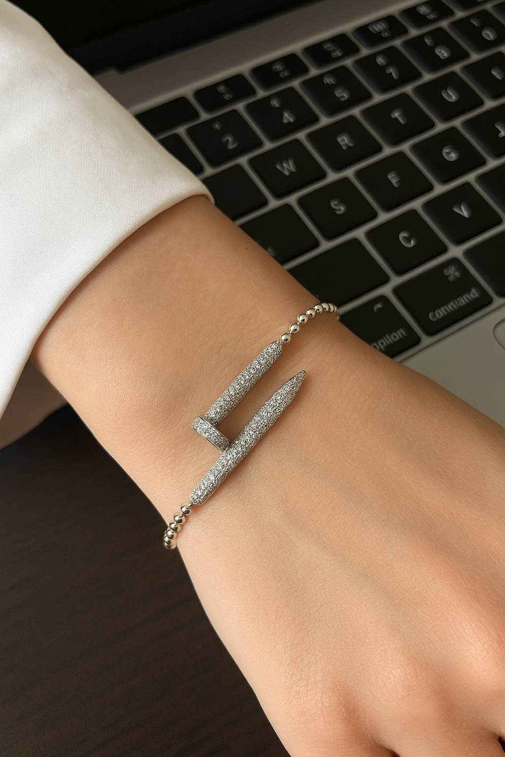 925 sterling silver pavé nail bracelet for women with luxury kada bangle design