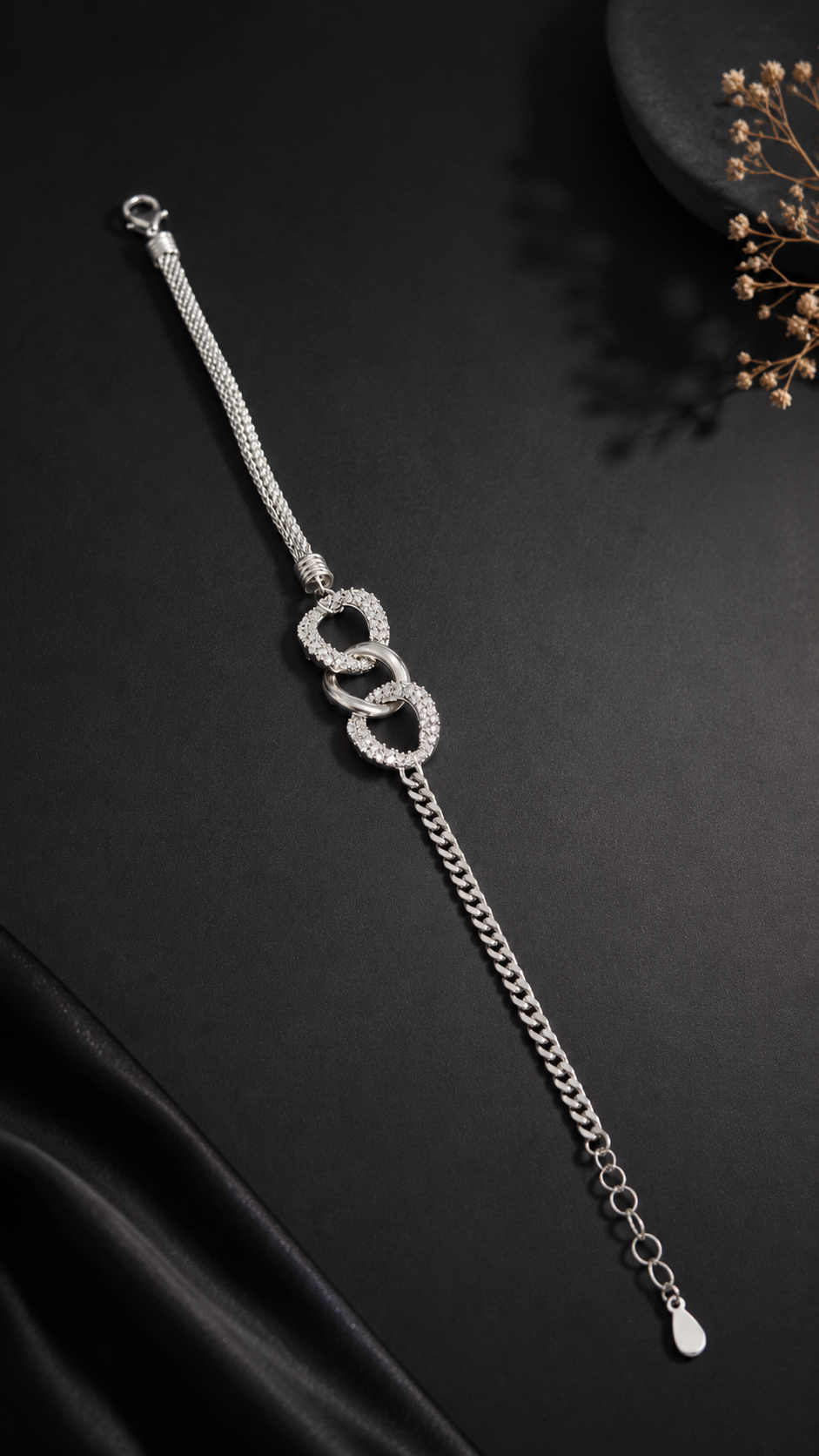 Matte cross lock silver bracelet