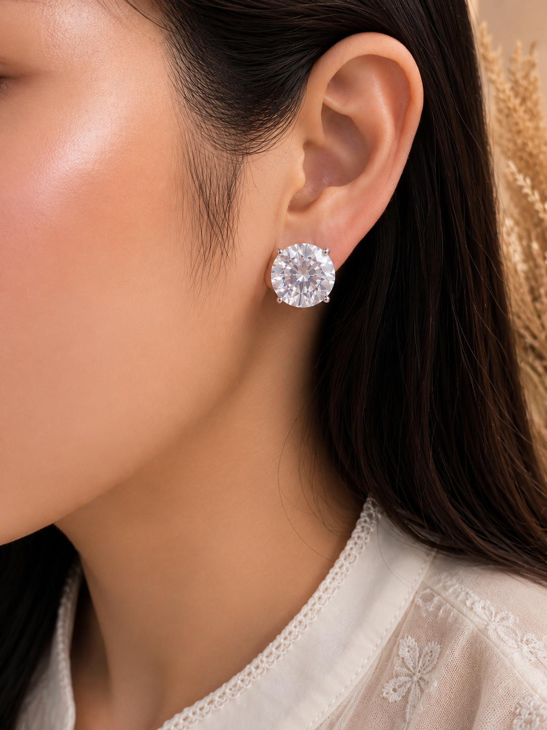 Minimal 925 Silver Solitaire Earrings with Push Back Closure