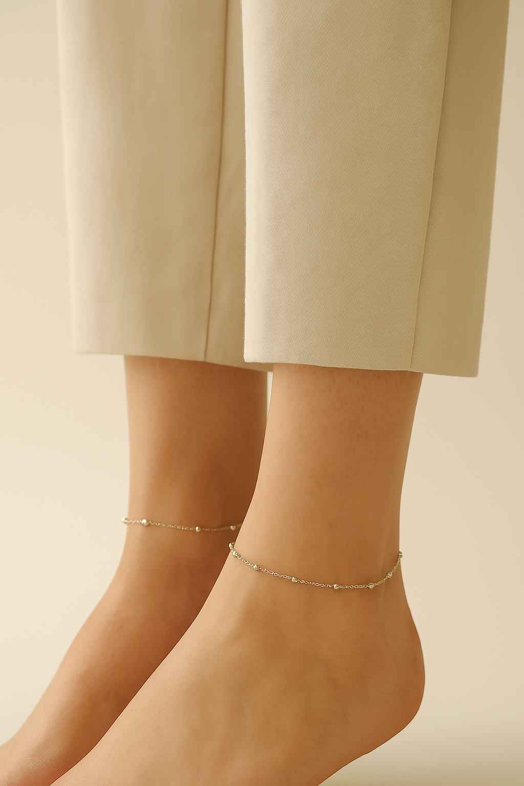 Minimal silver beaded anklet adjustable chain