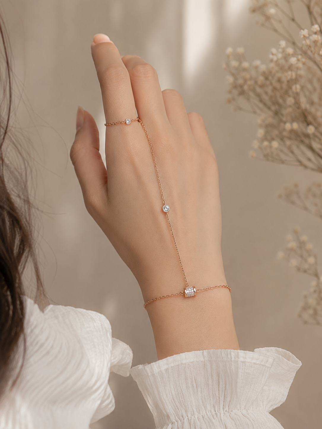 Minimalist rose gold hand harness bracelet