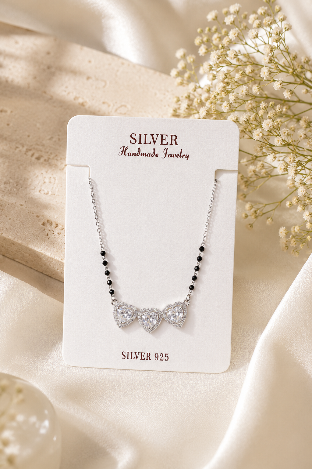Modern Black Bead Sterling Silver Mangalsutra
