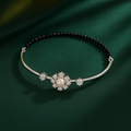 Nazariya Mangalsutra Style Black Bead Bangle Bracelet in 92.5 Sterling Silver with Pearl & CZ Flower