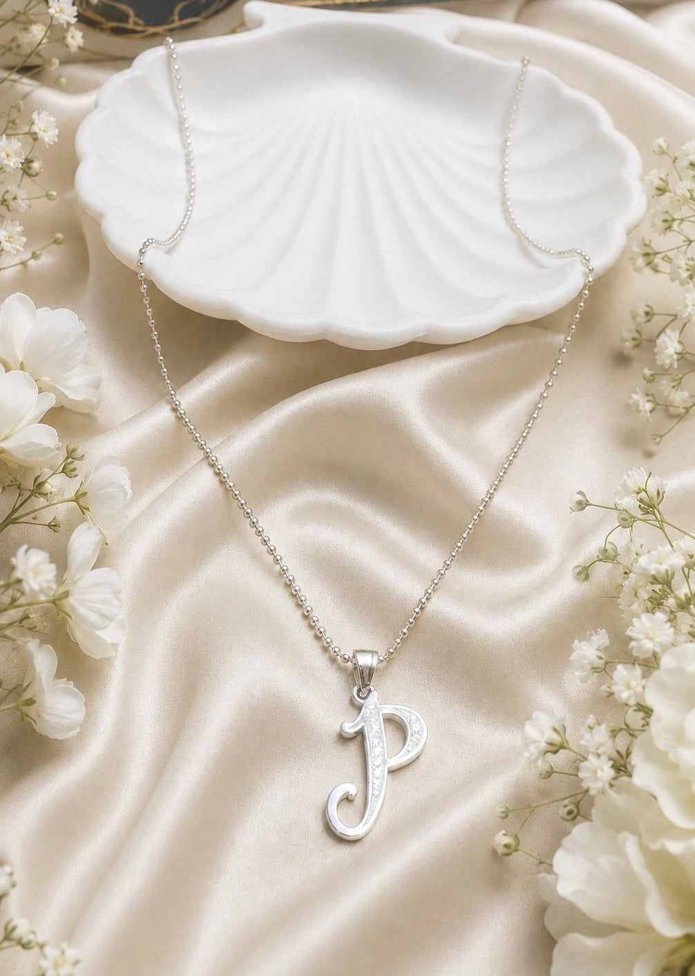 Premium 925 Silver Alphabet P Pendant with Chain