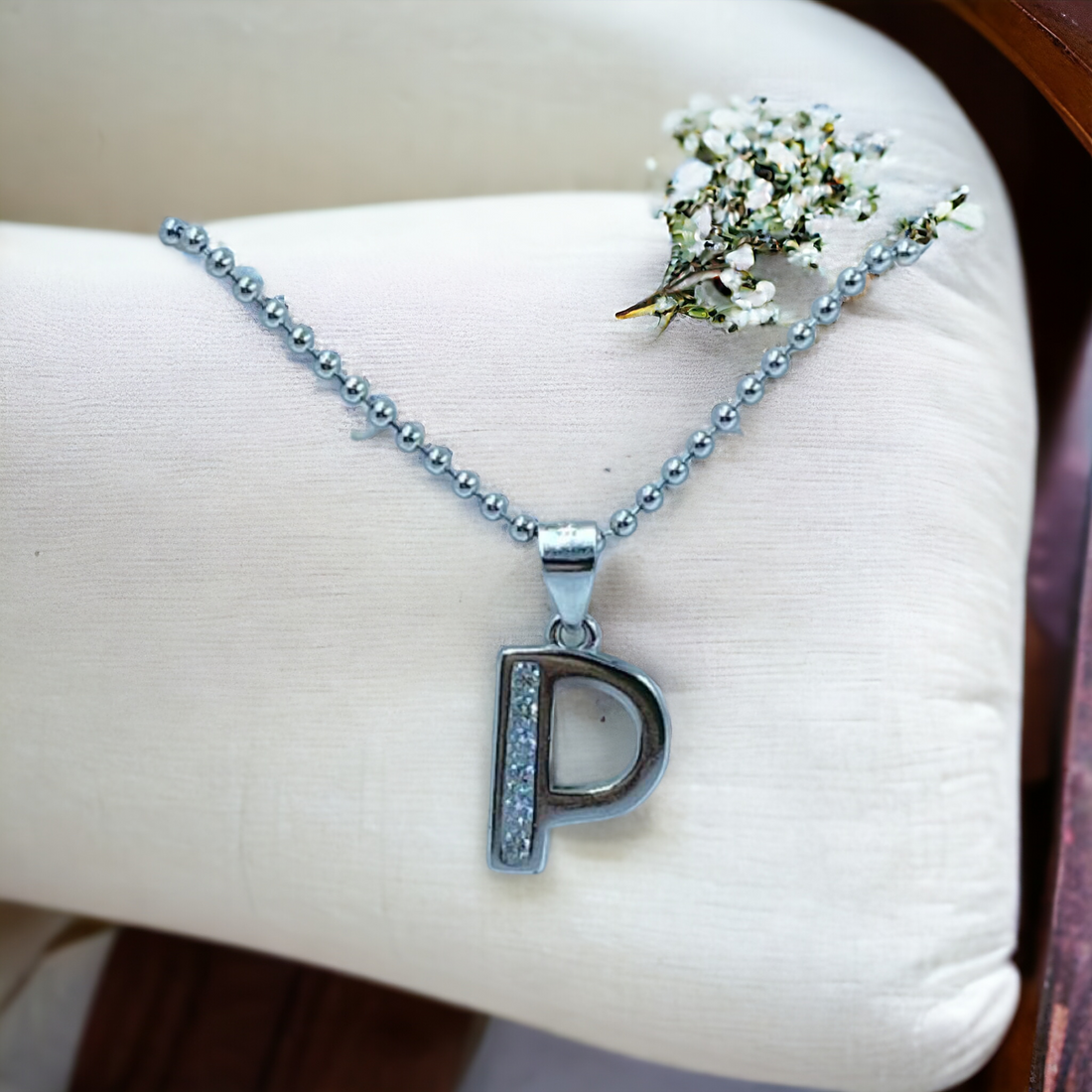 Alphabet P with Saroski only Letter Pendant Locket in 92.5 HM Silver