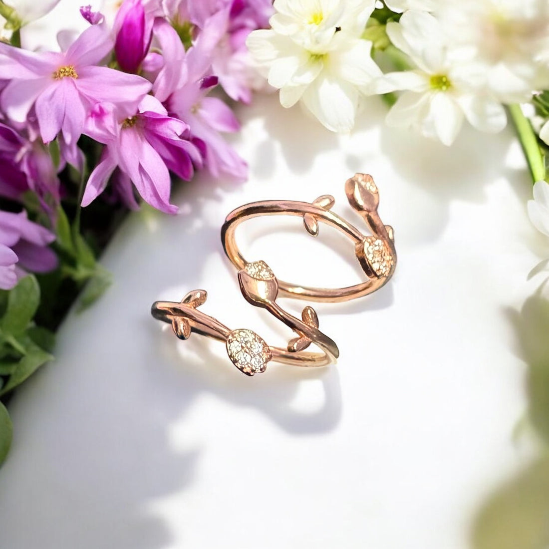 Elegant Rose Gold Finish Floral Toe Rings for Women | Adjustable Design in 92.5 HM Silver