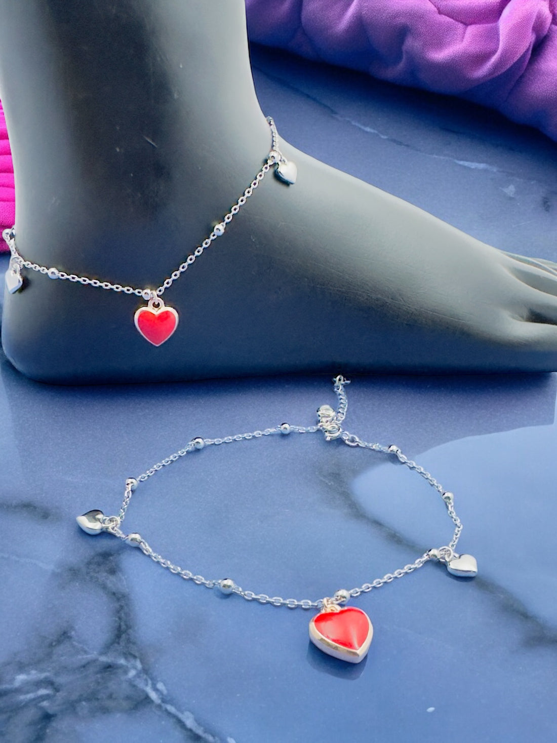 Elegant Red chams anklet in 92.5 HM Silver