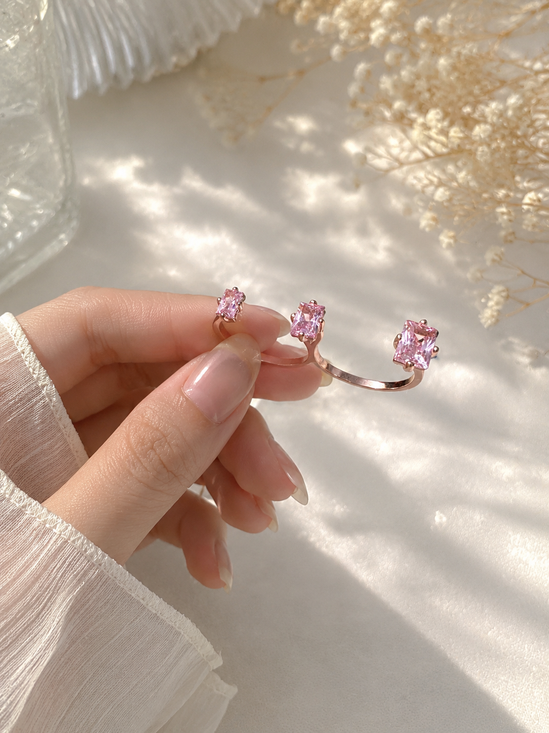 Rose Gold Double Finger Ring in 92.5 Sterling Silver