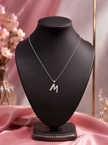 Premium 925 Silver Alphabet M Pendant with Adjustable ChainSilver Alphabet M Pendant with Adjustable Chain