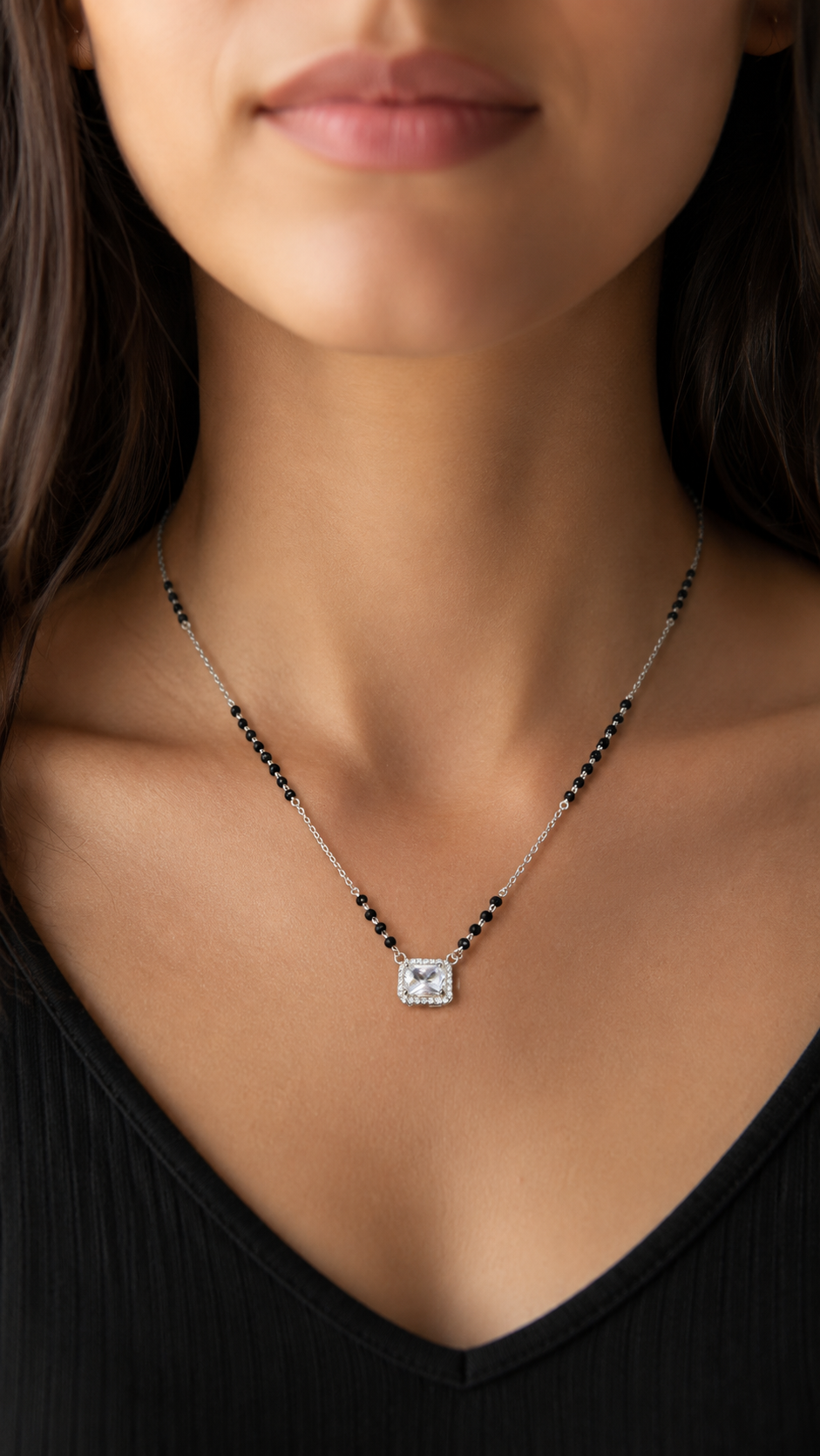 Premium Silver Mangalsutra with CZ Stones