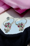Red and green Meena design silver toe jewelry