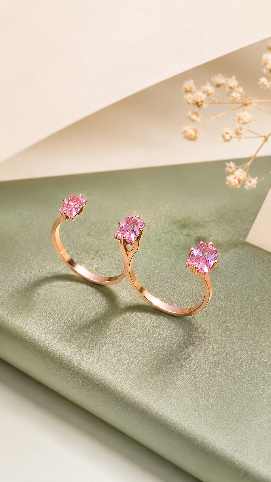 Rose Gold Double Finger Ring in 92.5 Sterling Silver