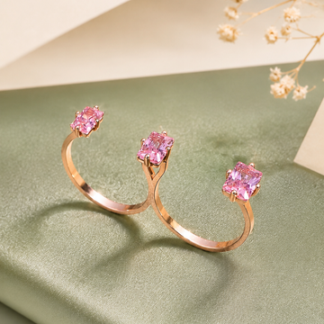 Rose Gold Double Finger Ring in 92.5 Sterling Silver