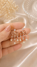 Rose Gold Infinity Pearl Drop Earrings in 925 Sterling Silver