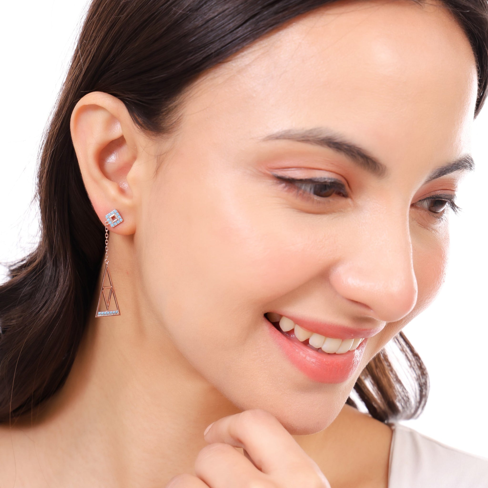 Rose gold dangler earrings with turquoise stone
