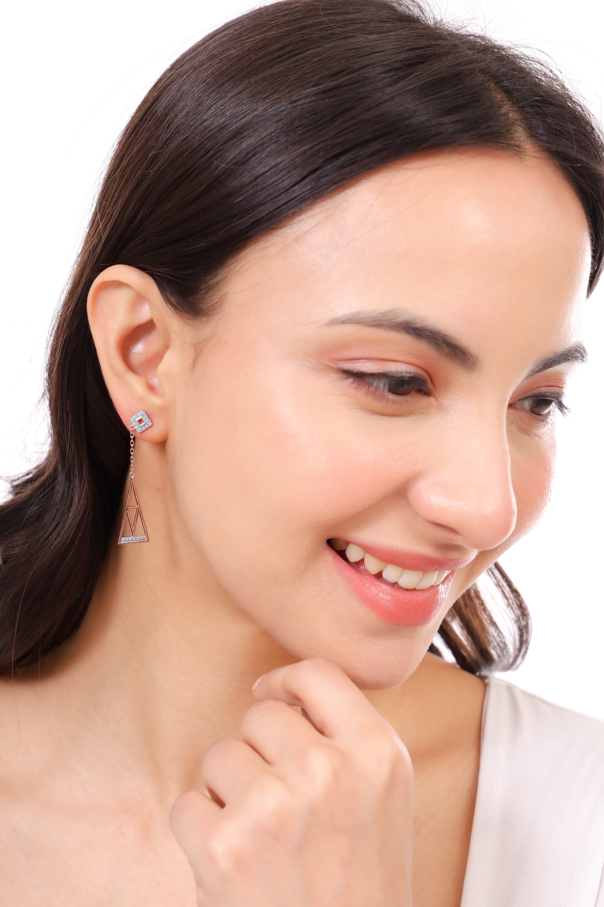 Rose gold dangler earrings with turquoise stone