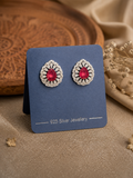 925 Sterling Silver Pear Shape Stud Earrings with Ruby Red CZ Stone