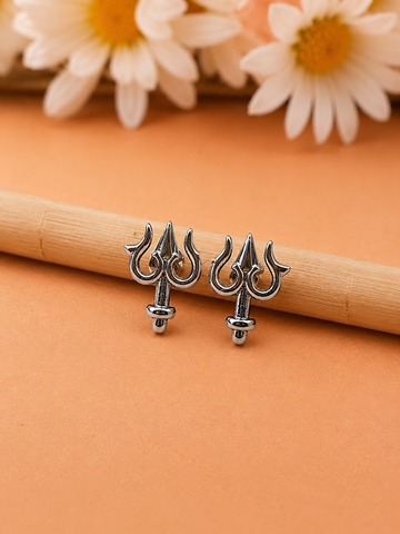 925 Sterling Silver Trishul Stud Earrings for Men & Women | Shiva Trident Earrings