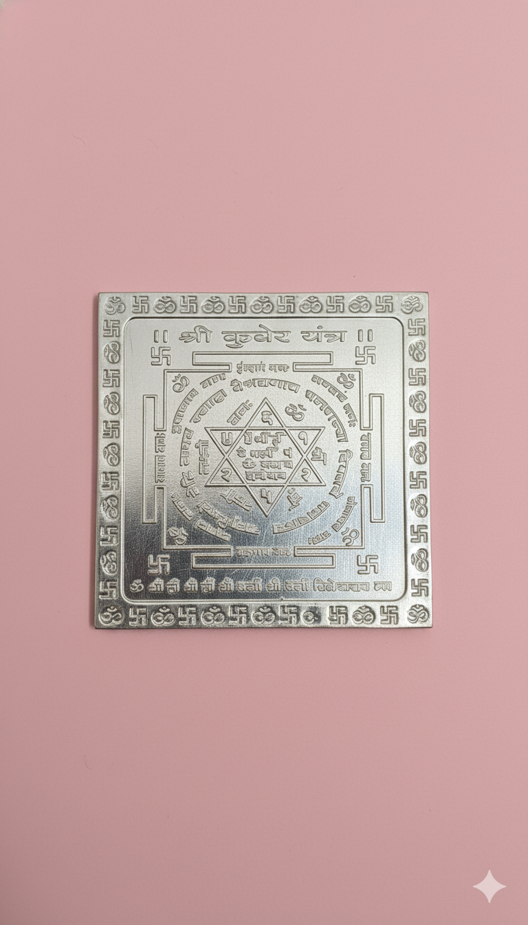 Shree Kuber Yantra silver plate for prosperity, business success, and positive energy.