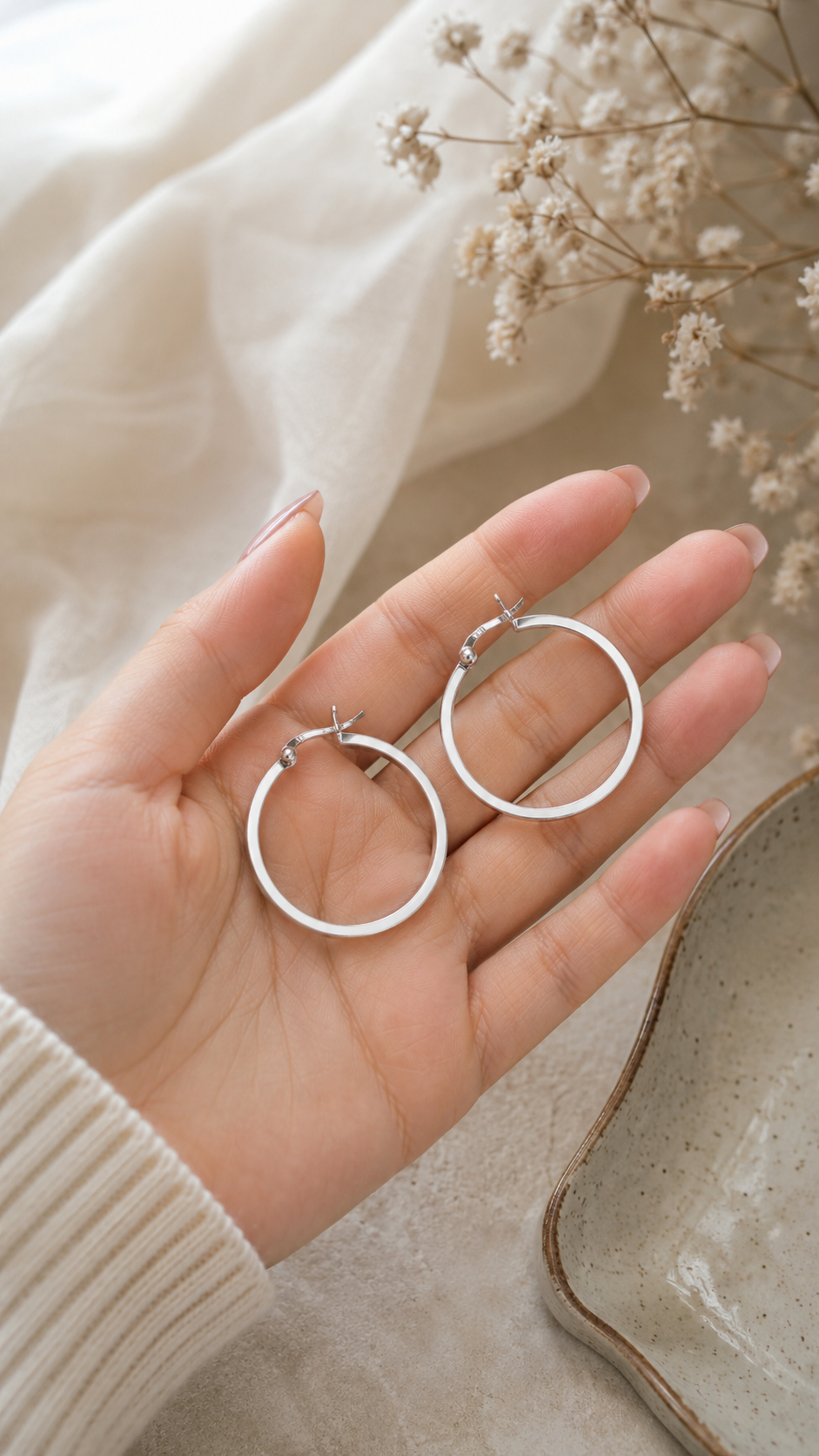 925 Sterling Silver Bali Earrings with Secure Lock