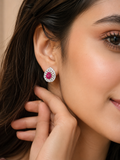 Premium 925 Sterling Silver Ruby and Green CZ Stud Earrings