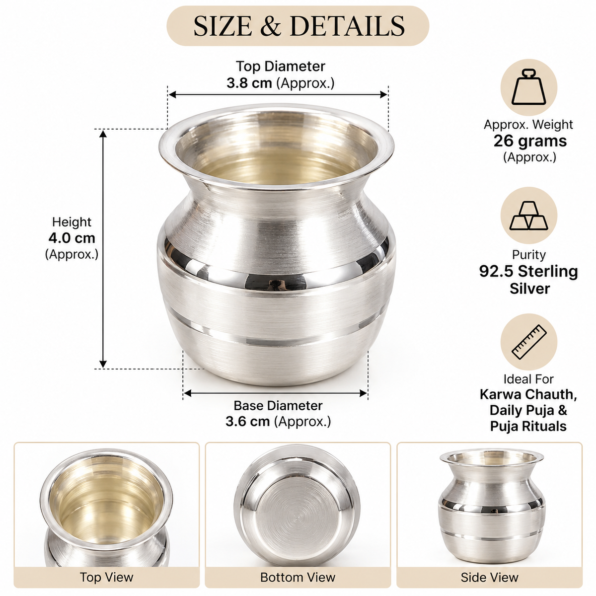 Silver puja lota for Jal Arpan and home mandir