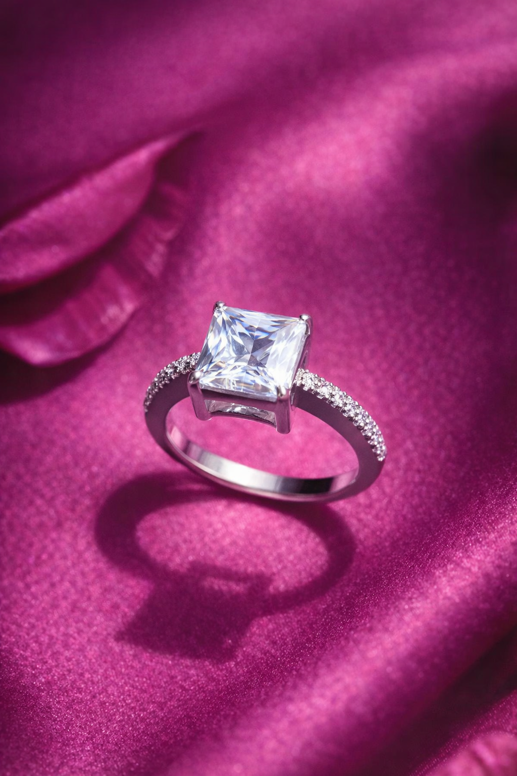 Square princess cut solitaire ring in 925 sterling silver