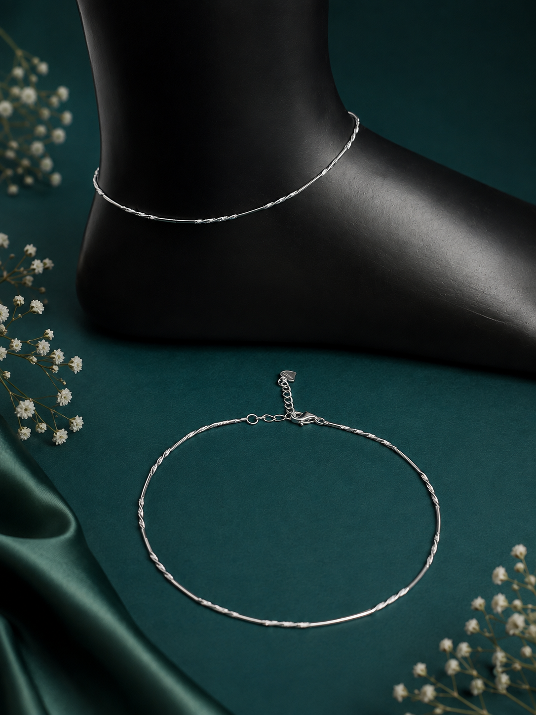 925 Sterling Silver Twist Chain Anklet Pair for Women