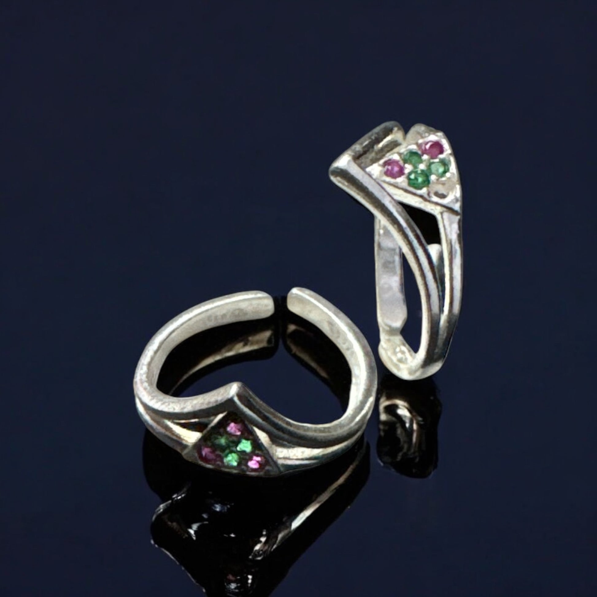 Sterling silver Meena work triangle ring
