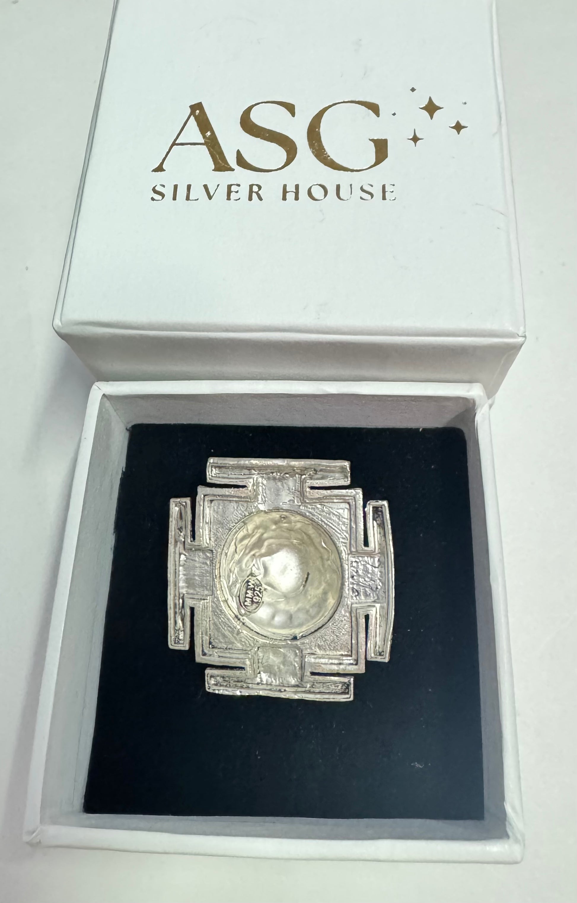 Sterling silver Meru Shree Yantra idol for home temple and prosperity”