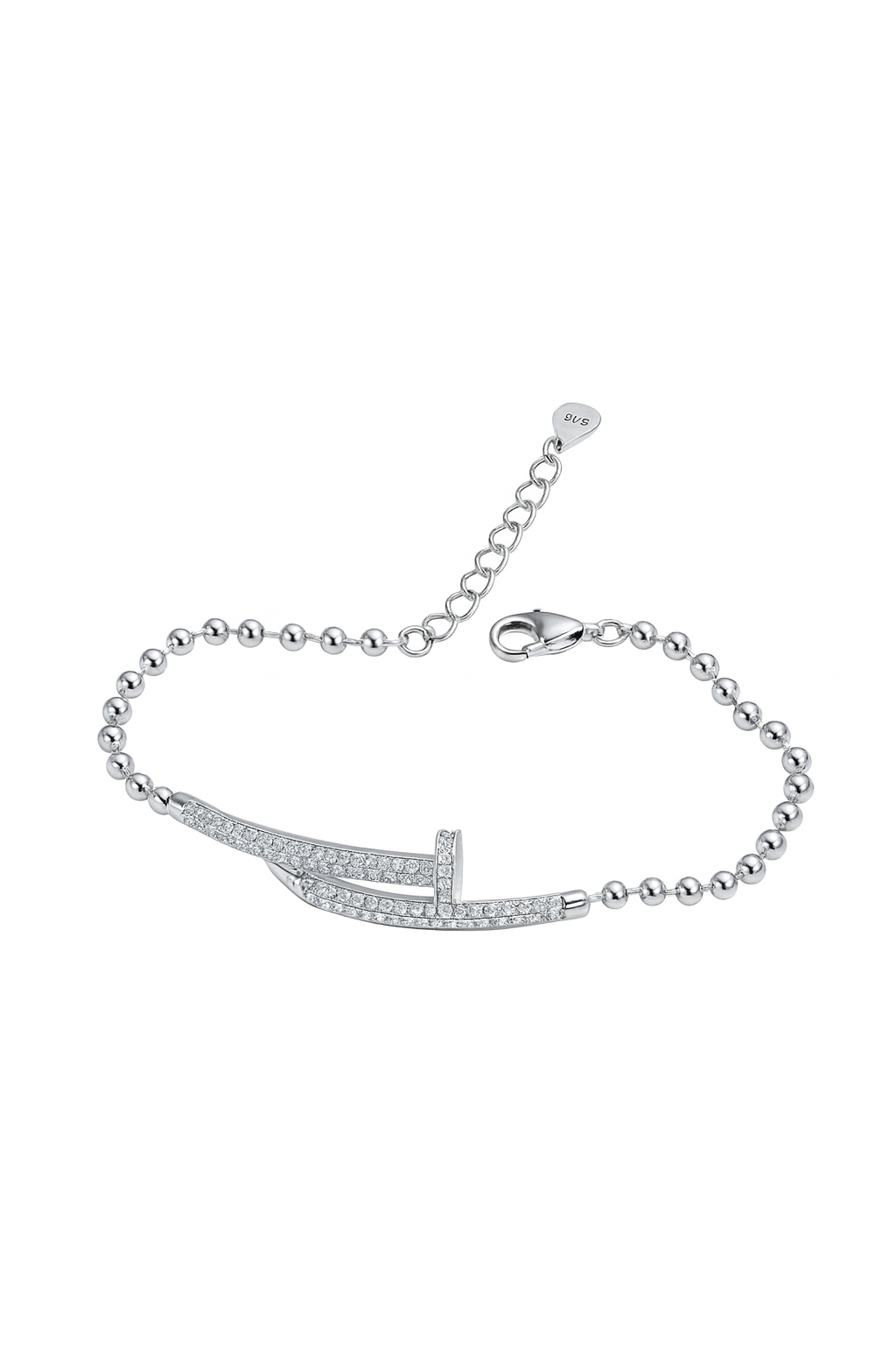 Stylish sterling silver pavé nail bracelet for ladies minimalist kada style
