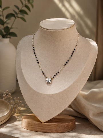 Stylish Black Bead Silver Mangalsutra Design
