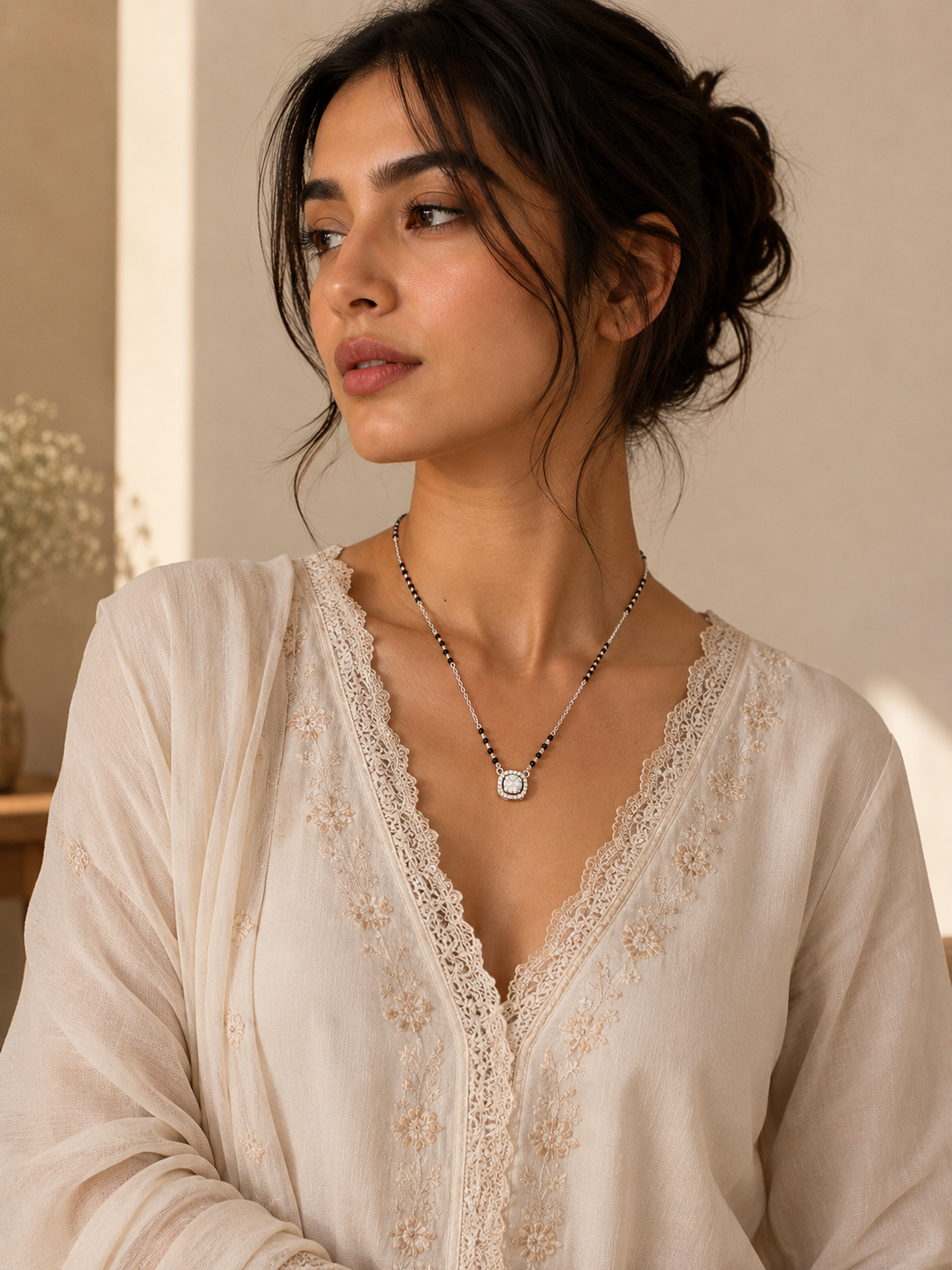 Trendy Silver Mangalsutra with Zircon Stones
