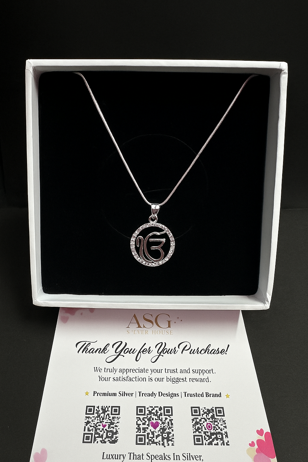 Unisex Sikh Omkar pendant necklace in pure sterling silver