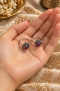 Vintage Style 92.5 Sterling Silver Toe Rings with Pink Cut Stone Detailing