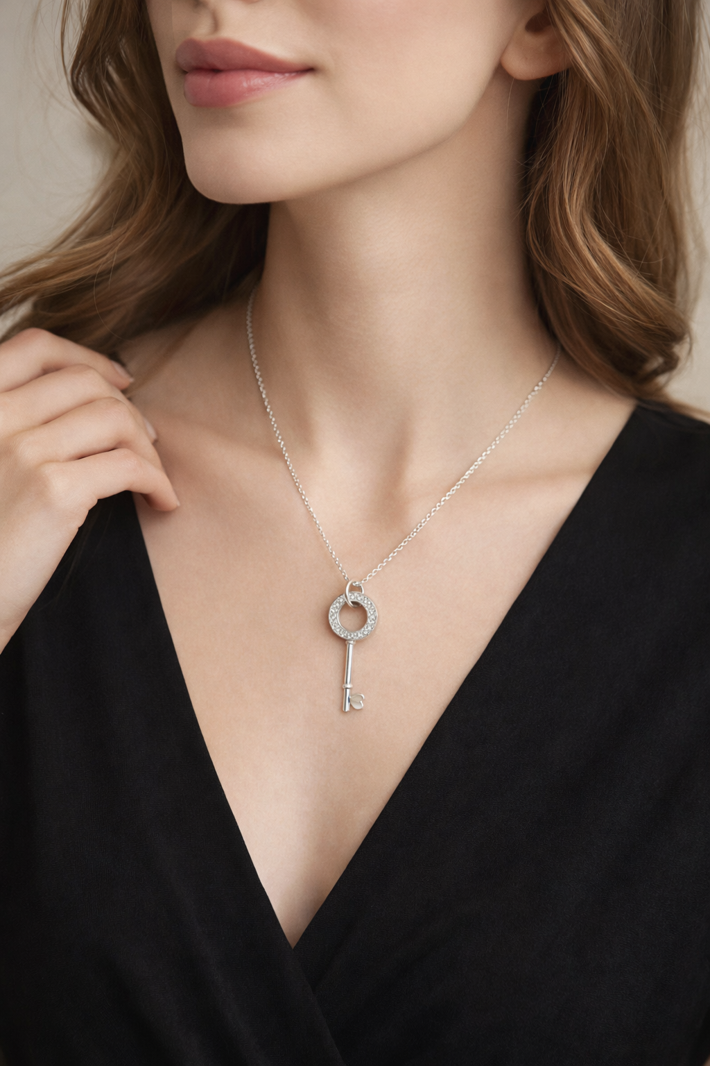 Classic zircon key chain necklace in 925 sterling silver