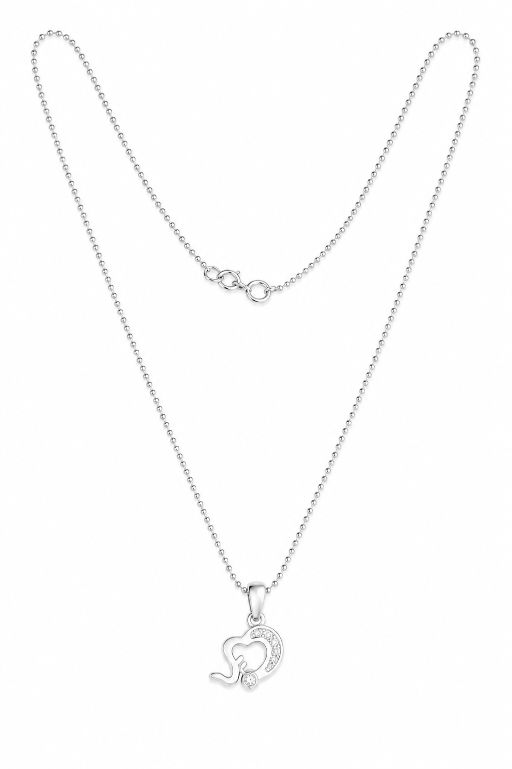 Silver necklace with a heart-shaped pendant on a white backgroundDesigner Heart Pendant Necklace in 925 Sterling Silver