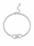 Silver bracelet with a diamond infinity symbol on a white background