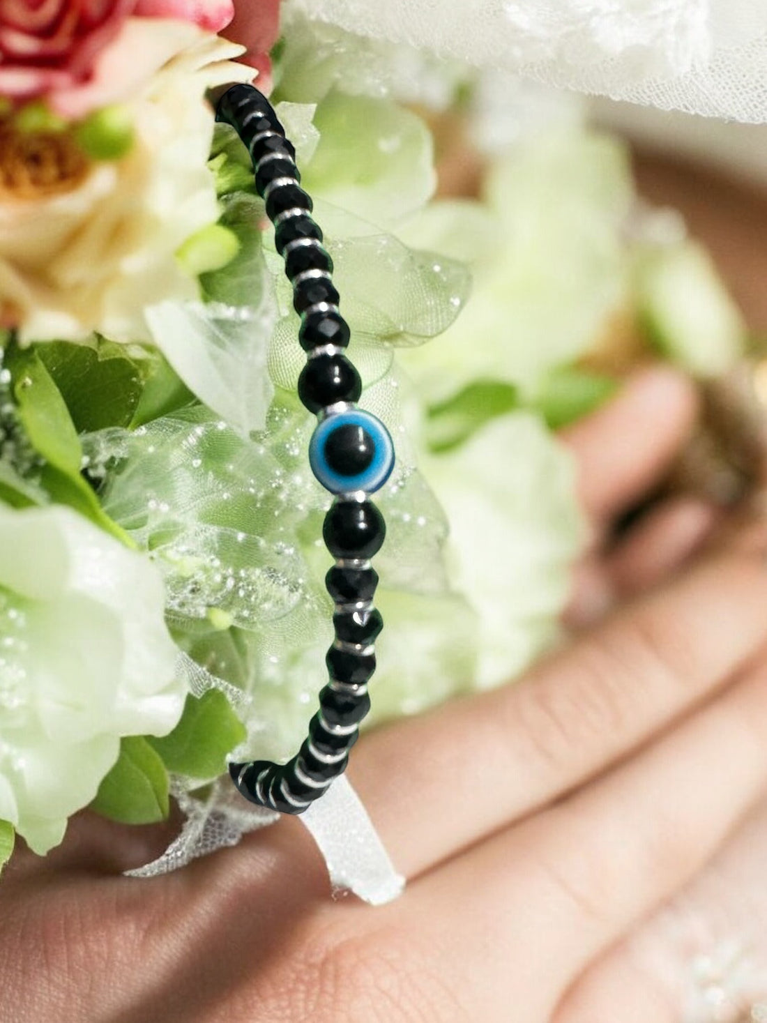 925 silver slider black beads nazariya bracelet