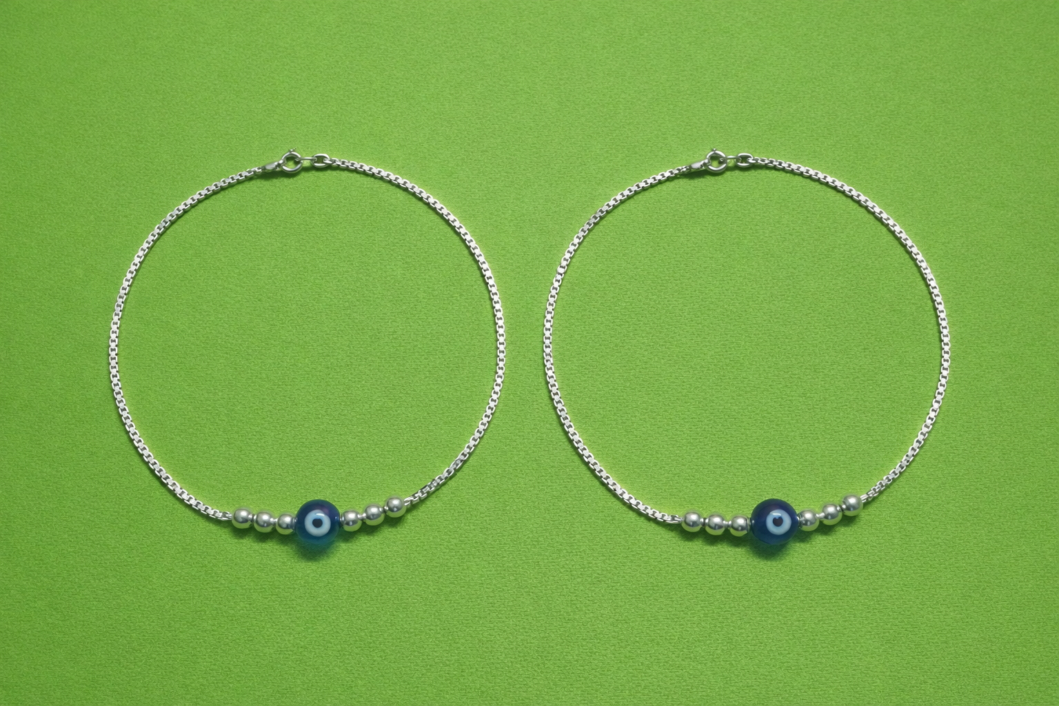 silver evil eye anklet rhodium finish