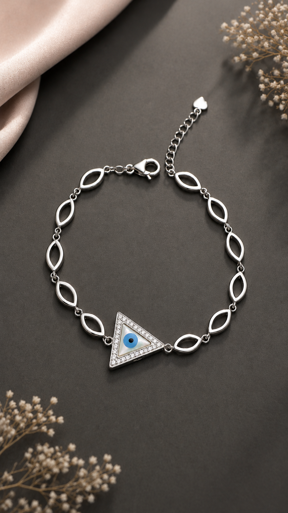 blue evil eye triangle bracelet