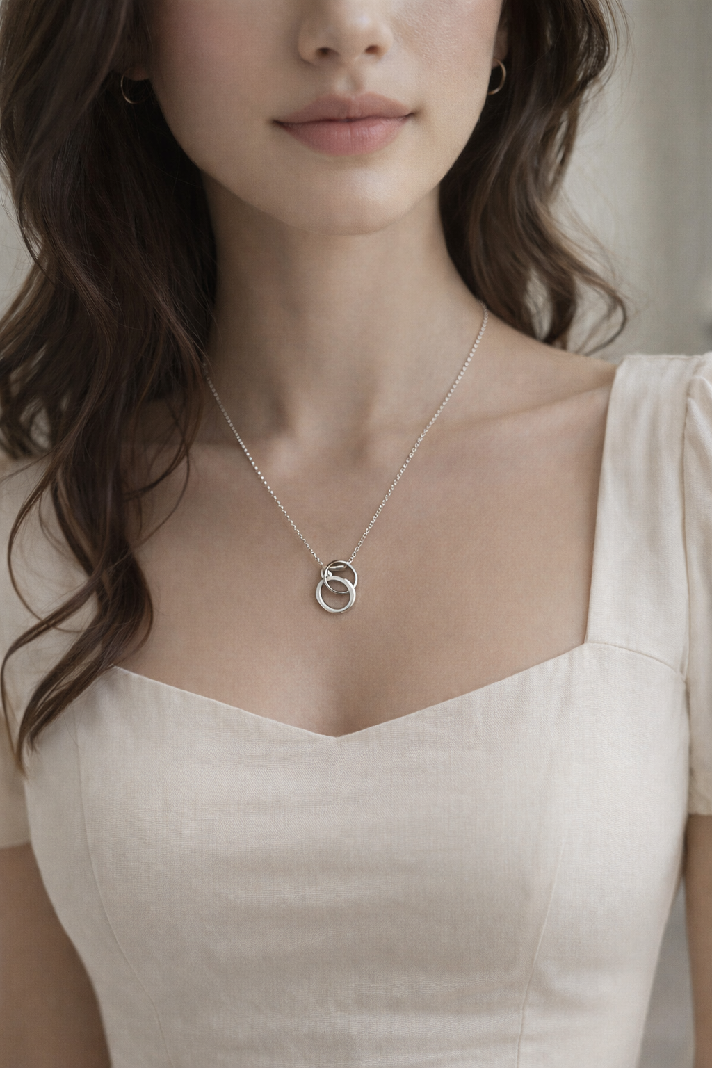 Twin round silver pendant chain Cartier inspired design
