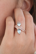 Rose gold polish silver ring with turquoise stone and cubic zirconia