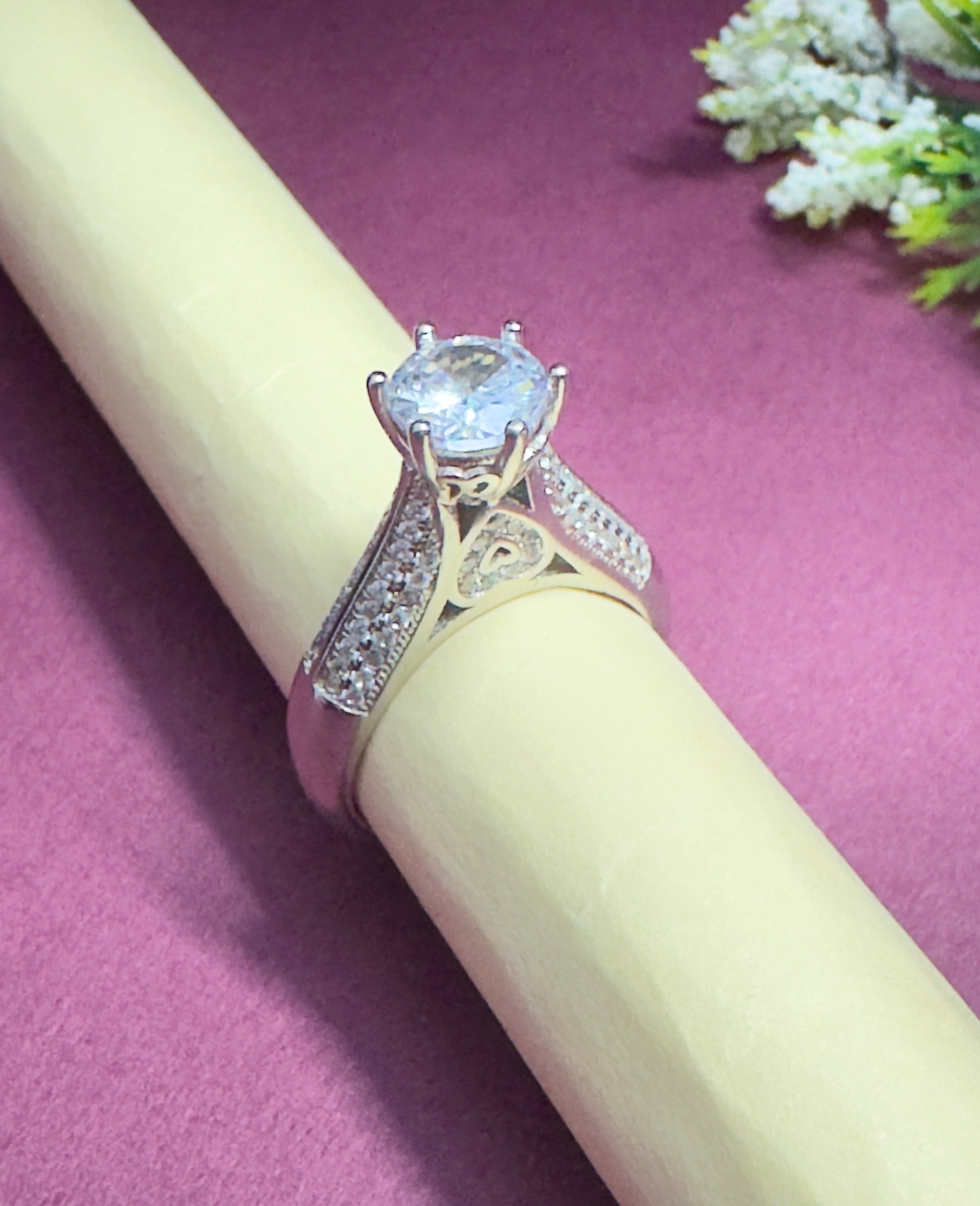 925 sterling silver heart ring with diamond look design