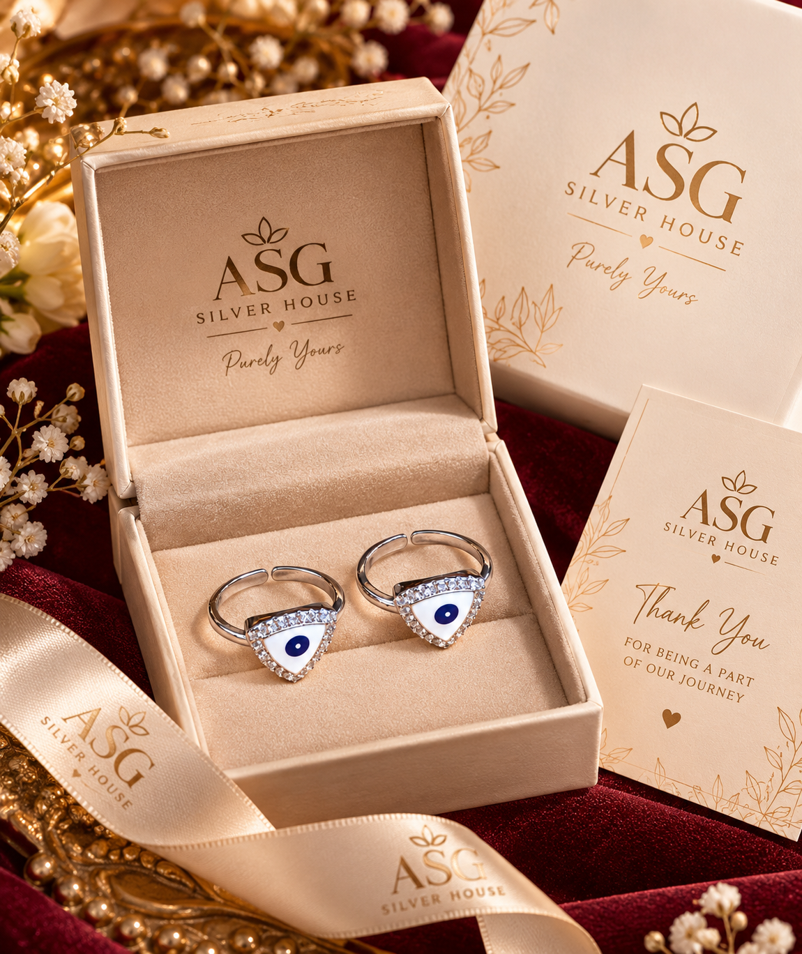 92.5 sterling silver evil eye toe rings with blue and white enamel ethnic jewellery design