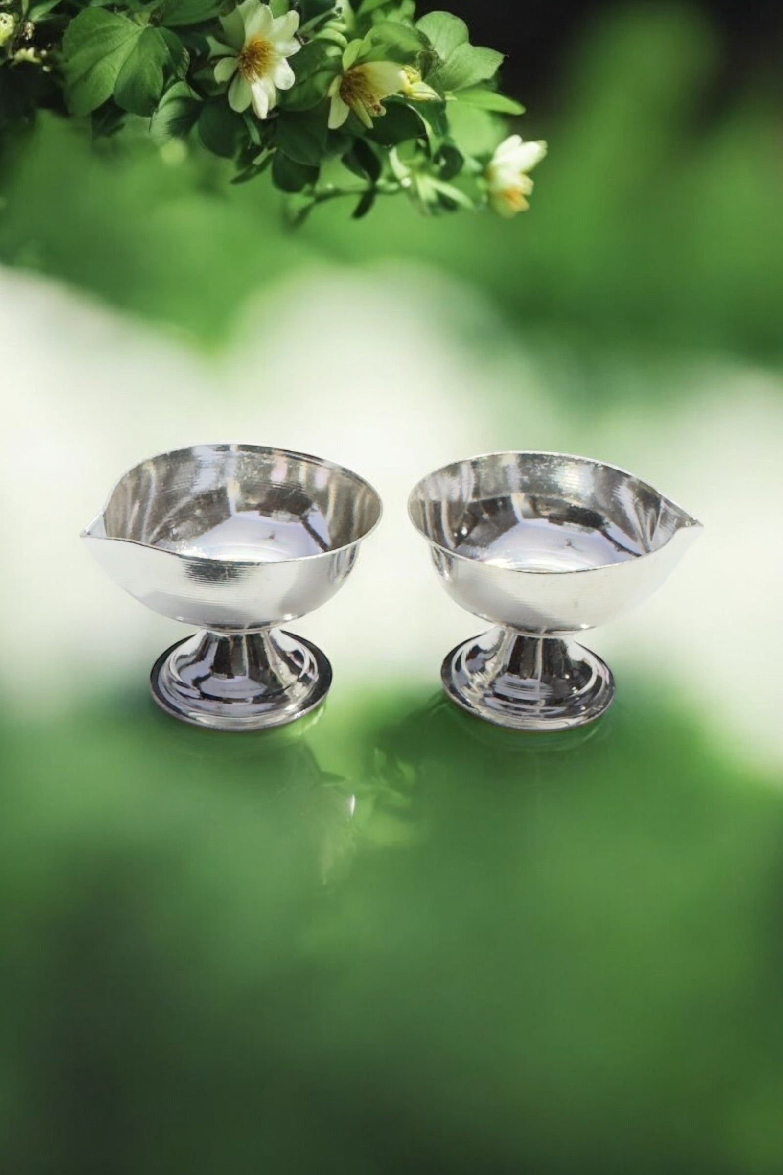 traditional silver diya for hindu pooja and festive use
