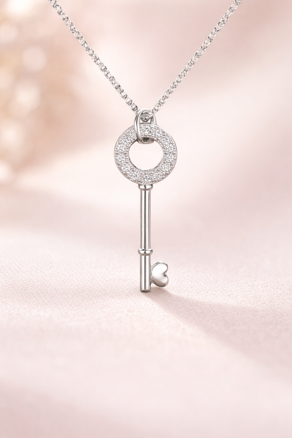 Minimalist silver key charm necklace for women